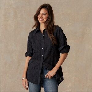 Sundance Gina Eyelet Cotton Floral Button Down Shirt Sz M